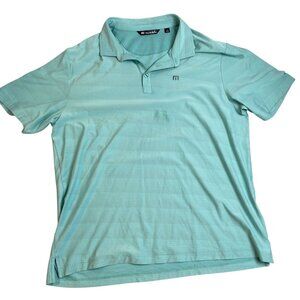 TravisMathew Mens Polo Shirt Size XL Light Blue Striped Short Sleeve Polyester B